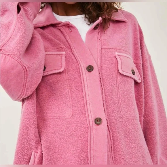 Free People | Pink Ruby Oversized Shirt Jacket size Small - Picture 3 of 15
